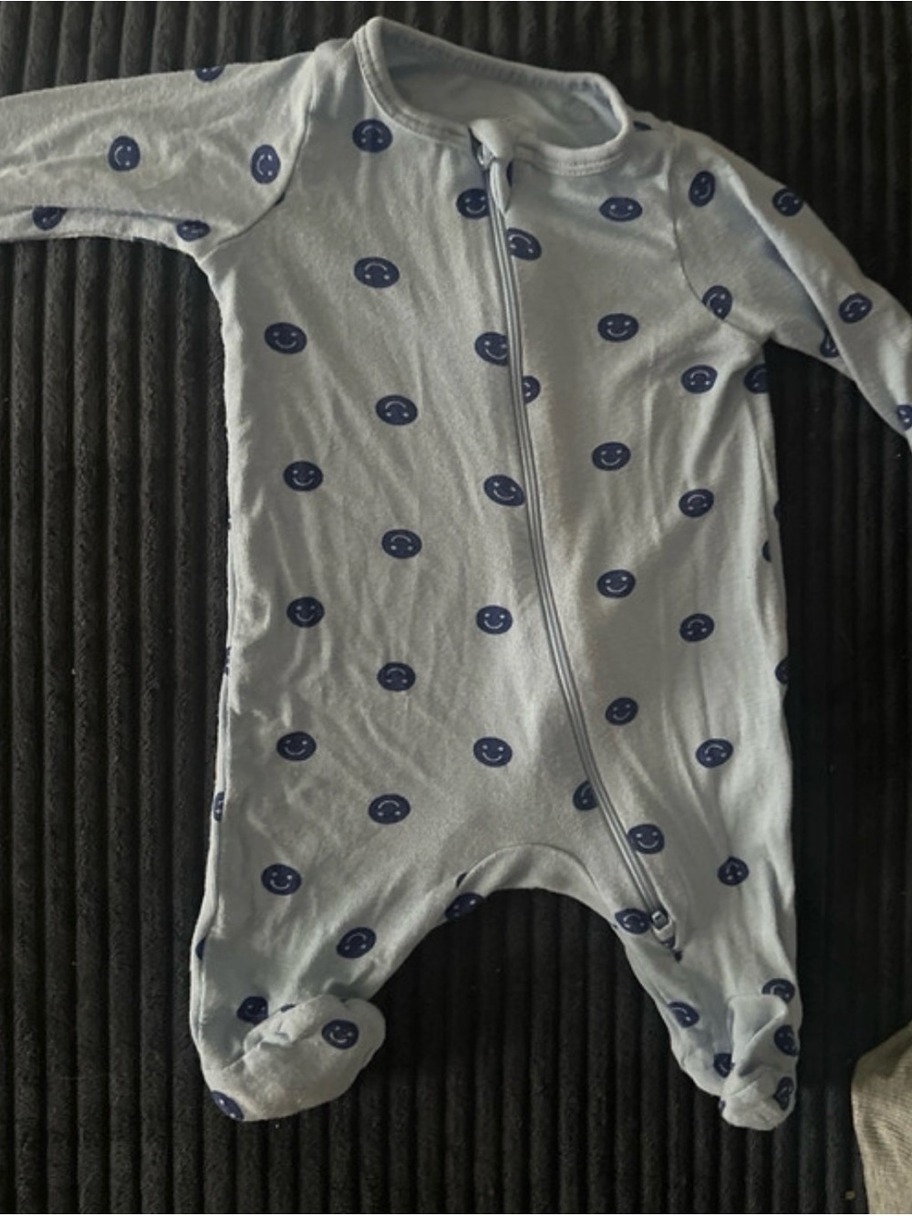 Carter's Light Blue Footed One-Piece with Navy Smiley Dots